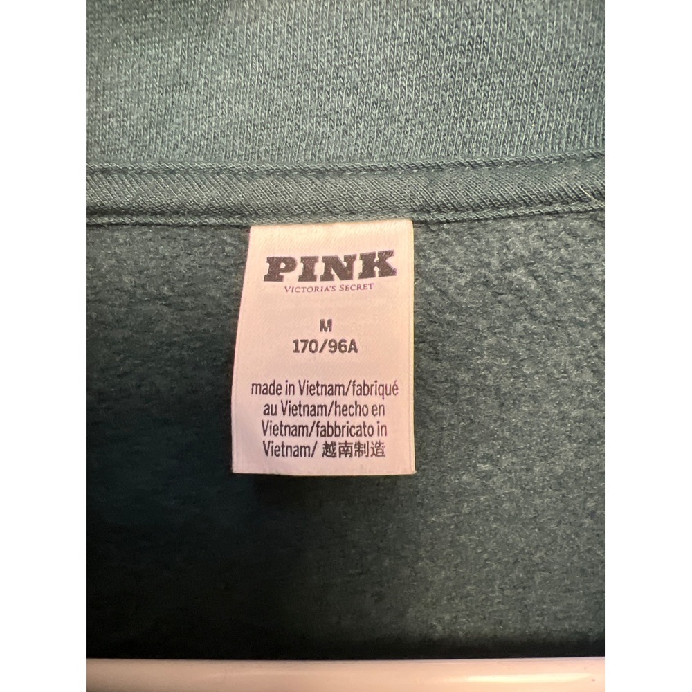 PINK Victoria's Secret Quarter Zip Pullover Sweatshirt Green Embroiderd M Sporty - Picture 3 of 10